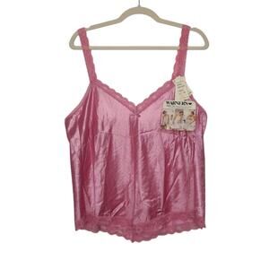 NWT Vintage Warners Satin Pink Cami Lace Tank Top 38 Fairy Cottage 70s 80s